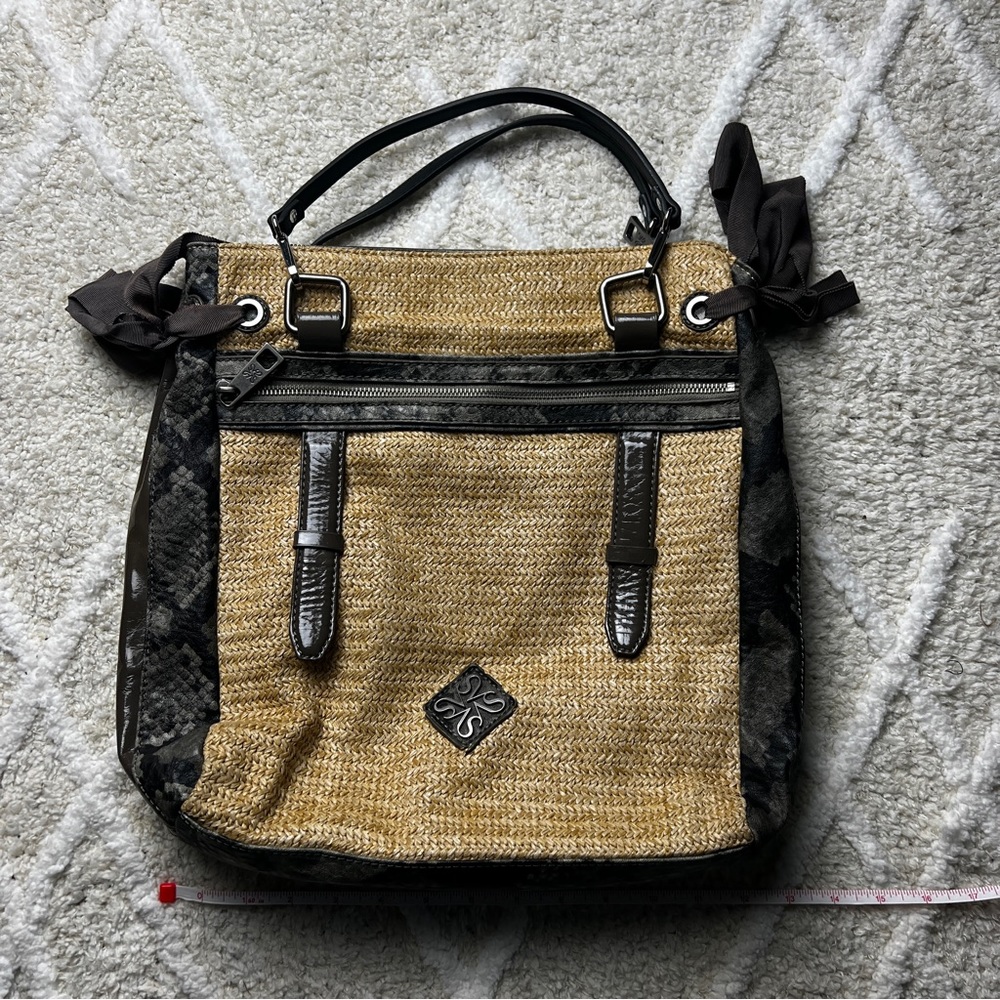 Simply Vera by Vera Wang Handbag faux snakeskin and straw with bows